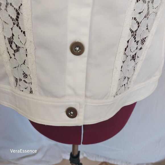 Joan Rivers Button Or Open Front Lace Jacket Blazer White Cotton Blend Medium - Picture 4 of 11